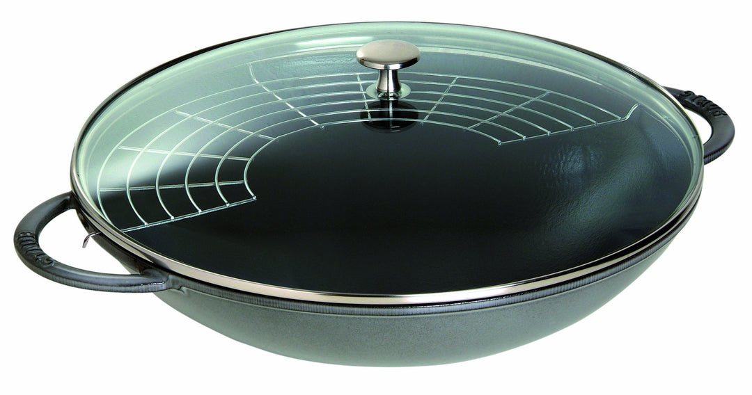 STAUB Gusseisen Wok mit Glasdeckel, rund 37 cm, graphitgrau 37 cm Graphitgrau, 37 cm Graphitgrau