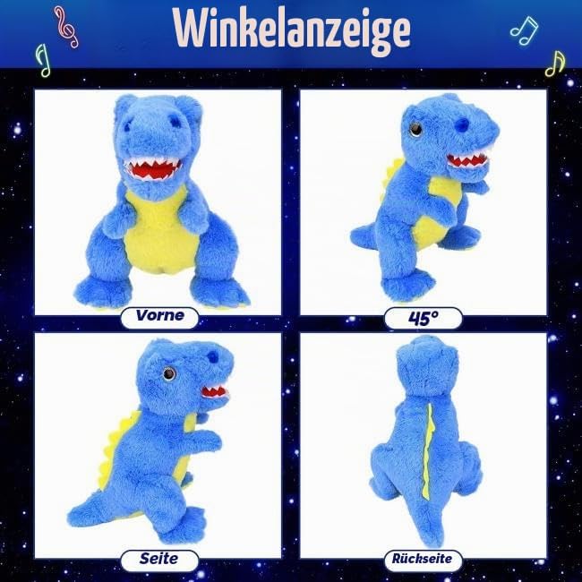 Blau Dinosaurier LED Musikalisches Plüschtier mit Leuchtend Singender T-Rex Schlaflied, Dino Kuschel