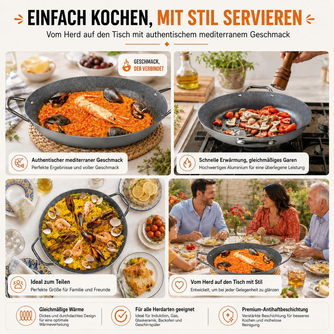 TEHORNEO Paella Pfanne Induktion, Paella Pfanne 30 cm Antihaftbeschichtete aus Aluminium 3-4 Portion
