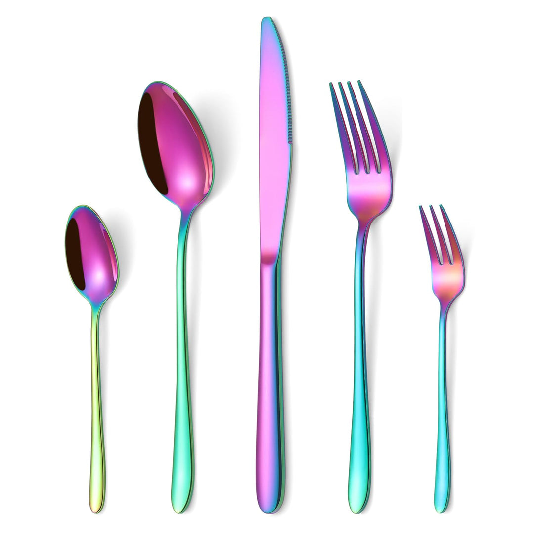 Besteck Set Regenbogen, HONKKU 30 Teilig Besteckset für 6 Personen, Edelstahl Essbesteck Set mit Abe