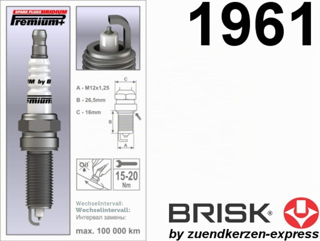BRISK Iridium Premium+ Plus P35 QR15LIR-1 1961 Zündkerzen, 4 Stück