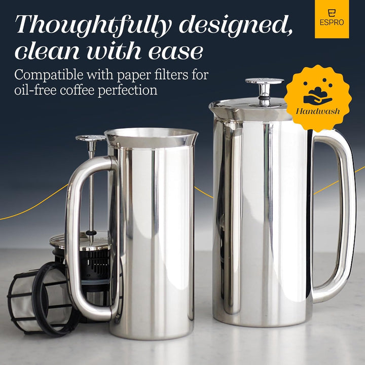 ESPRO – P7 French Press – doppelwandiger, isolierter Kaffee- und Teebereiter aus Edelstahl mit Mikro
