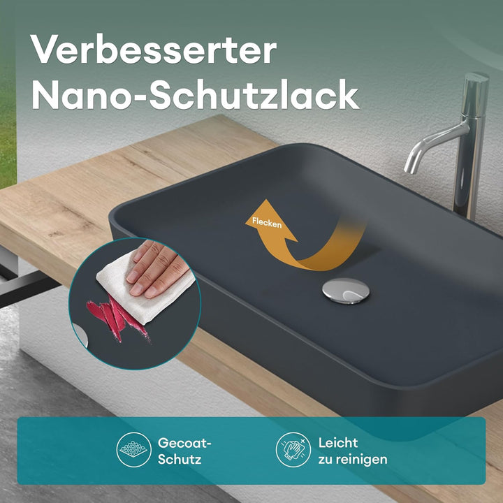 Mai & Mai Waschbecken Aufsatzwaschbecken aus Mineralguss Waschschale Waschtisch Anthrazit matt inkl.