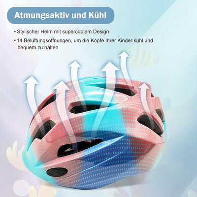 Fahrradhelm Robuster Kinder Helm Verstellbarer Skateboardhelm Radhelm Skaterhelm 52-56CM für Mädchen