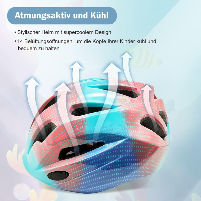 Fahrradhelm Robuster Kinder Helm Verstellbarer Skateboardhelm Radhelm Skaterhelm 52-56CM für Mädchen