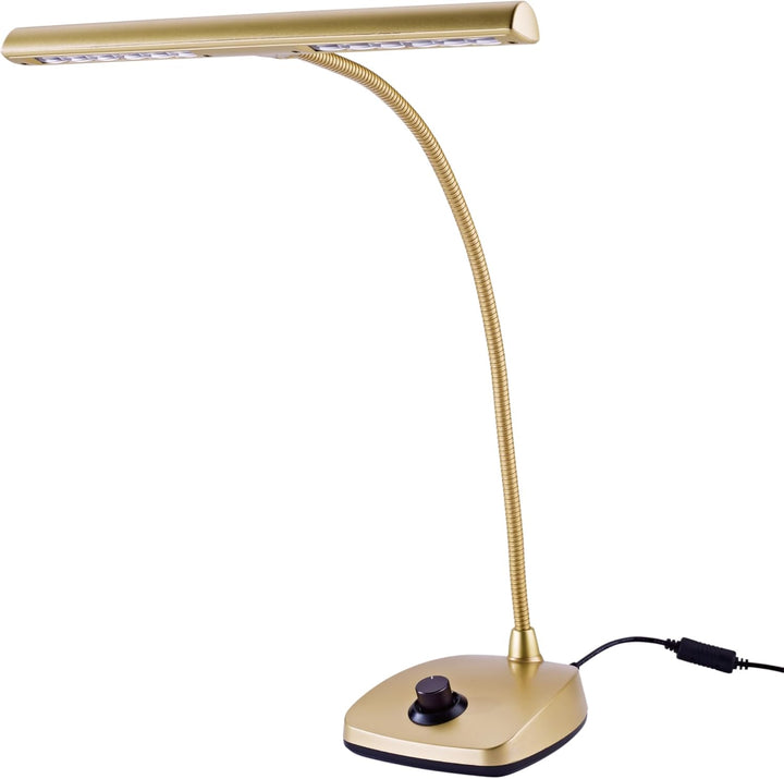 K&M 12298 LED-Pianoleuchte Gold - 30 cm Lampenschirm - 12 dimmbare LEDs - mit Schwanenhals, 2500 Lux