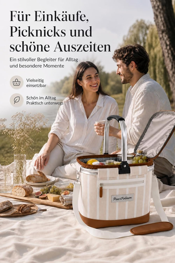 Kühltasche Einkaufskorb Kühlkorb 20L Faltbar Isoliert Thermo mit Deckel Reissverschluss Abnehmbarer