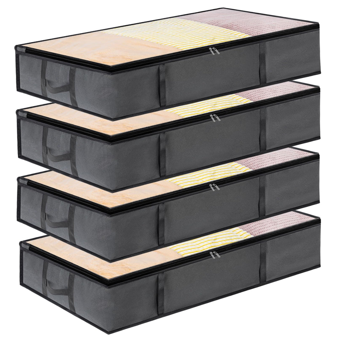 Dntorx 4 Stück 90L Unterbett Aufbewahrungsbox mit Deckel, Faltbare Unterbettkommode Aufbewahrungstas