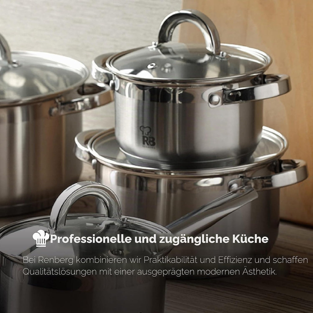RENBERG Alexander | Kochtopf | Topf 24 x 14,5 cm und 6,3 Liter mit Glasdeckel | Edelstahl | Küchenzu
