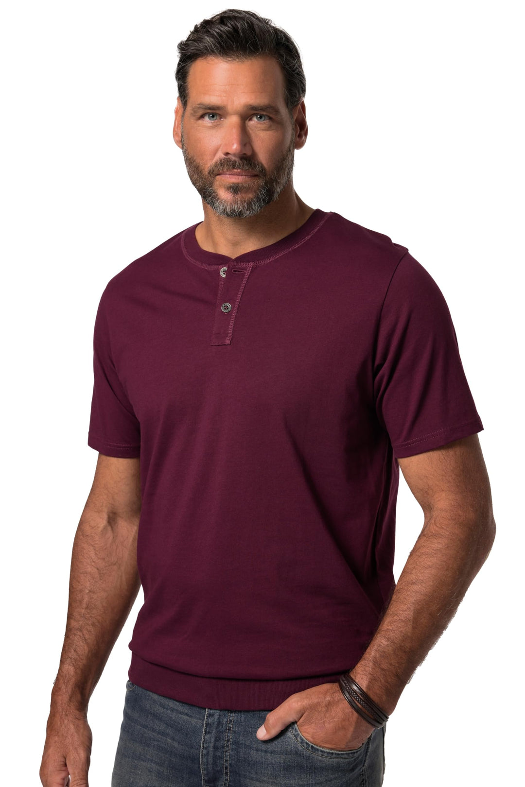 JP 1880 Herren grosse Grössen Übergrössen Menswear L-8XL Henley, Bauchfit, Halbarm, Rundhals, bis 8