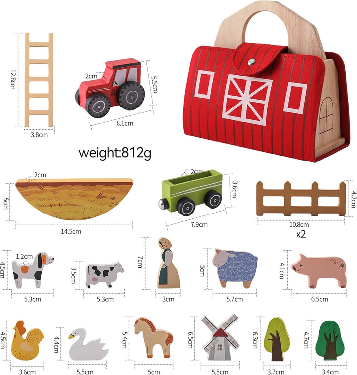 Youuys Holzspielzeug Baby Bauernhof Tiere Spielzeug Set Faltbar, Montessori Spielzeug, Bauernhof Pre