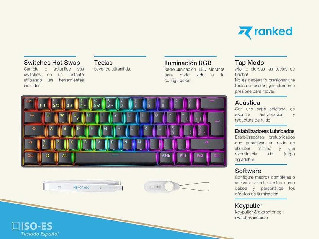 Ranked N60 Nova Mechanische 60 Prozent Tastatur | Hotswap Gaming Keyboard | 62 Programmierbare Taste