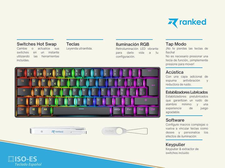 Ranked N60 Nova Mechanische 60 Prozent Tastatur | Hotswap Gaming Keyboard | 62 Programmierbare Taste