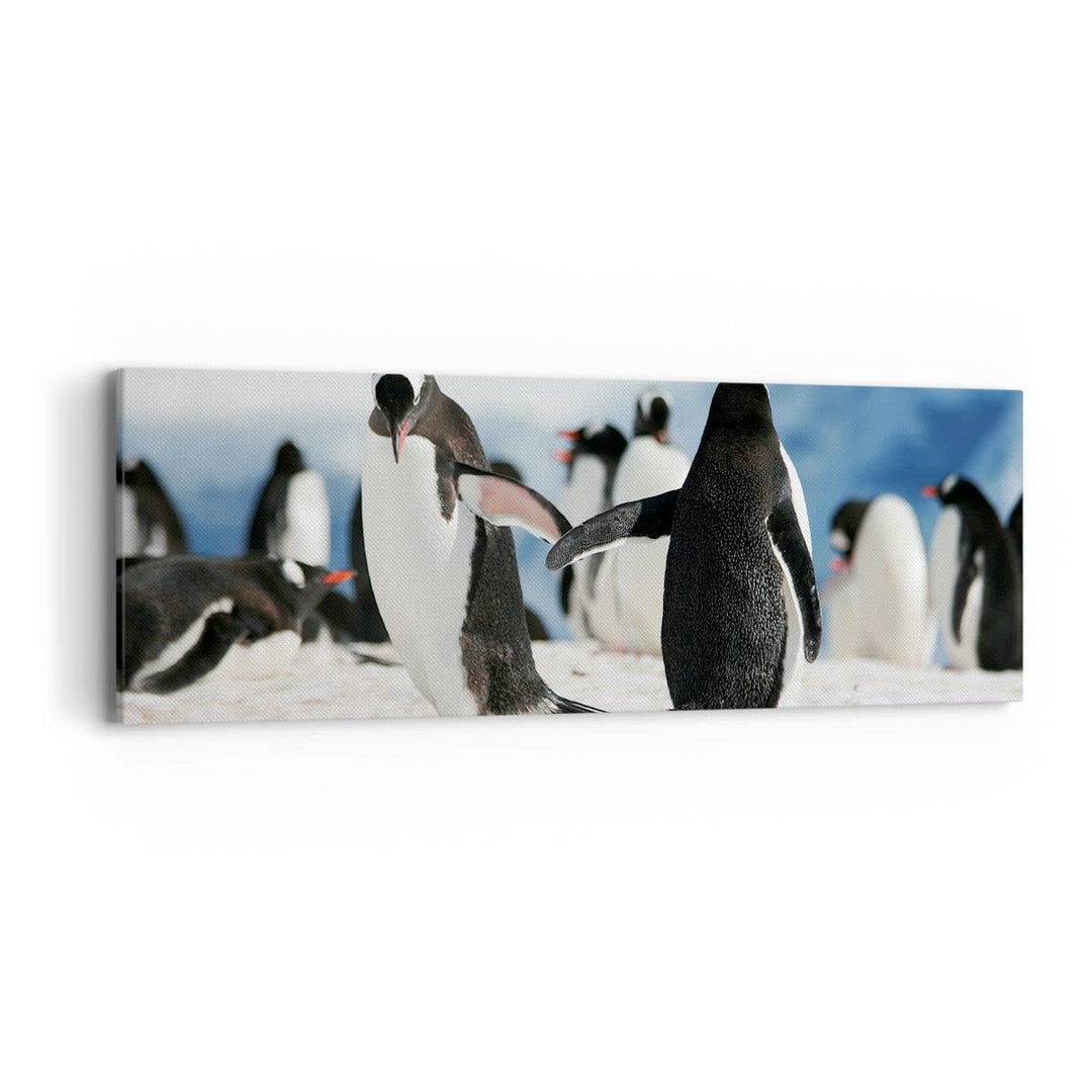 Panorama Bilder auf Leinwand Pinguine Winter Natur Schnee Leinwandbild 90x30cm Wandbilder Dekoration