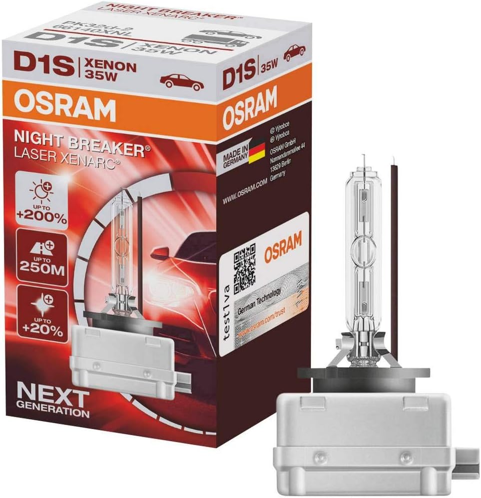 OSRAM XENARC NIGHT BREAKER LASER D1S, +200 % mehr Helligkeit, HID Xenon-Scheinwerferlampe, 66140XNL,