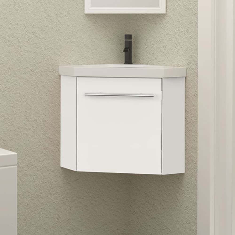HAPAOSO Eckwaschbecken mit Unterschrank Gäste Wc Klein 40 cm Eckschrank Weiss 1 Soft-Close Türen Hän