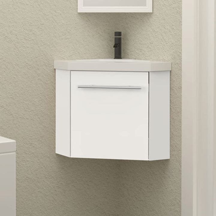 HAPAOSO Eckwaschbecken mit Unterschrank Gäste Wc Klein 40 cm Eckschrank Weiss 1 Soft-Close Türen Hän