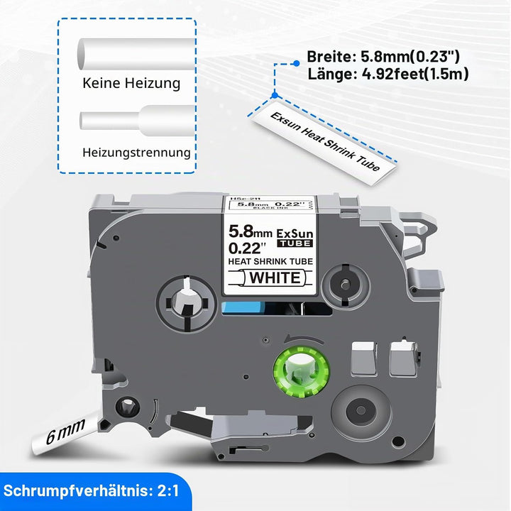 3er-Pack 5,8mm Schrumpfschlauch Etikettenband Kompatibel für Brother HSe-211 HSe211 HSc211 für PT-E3