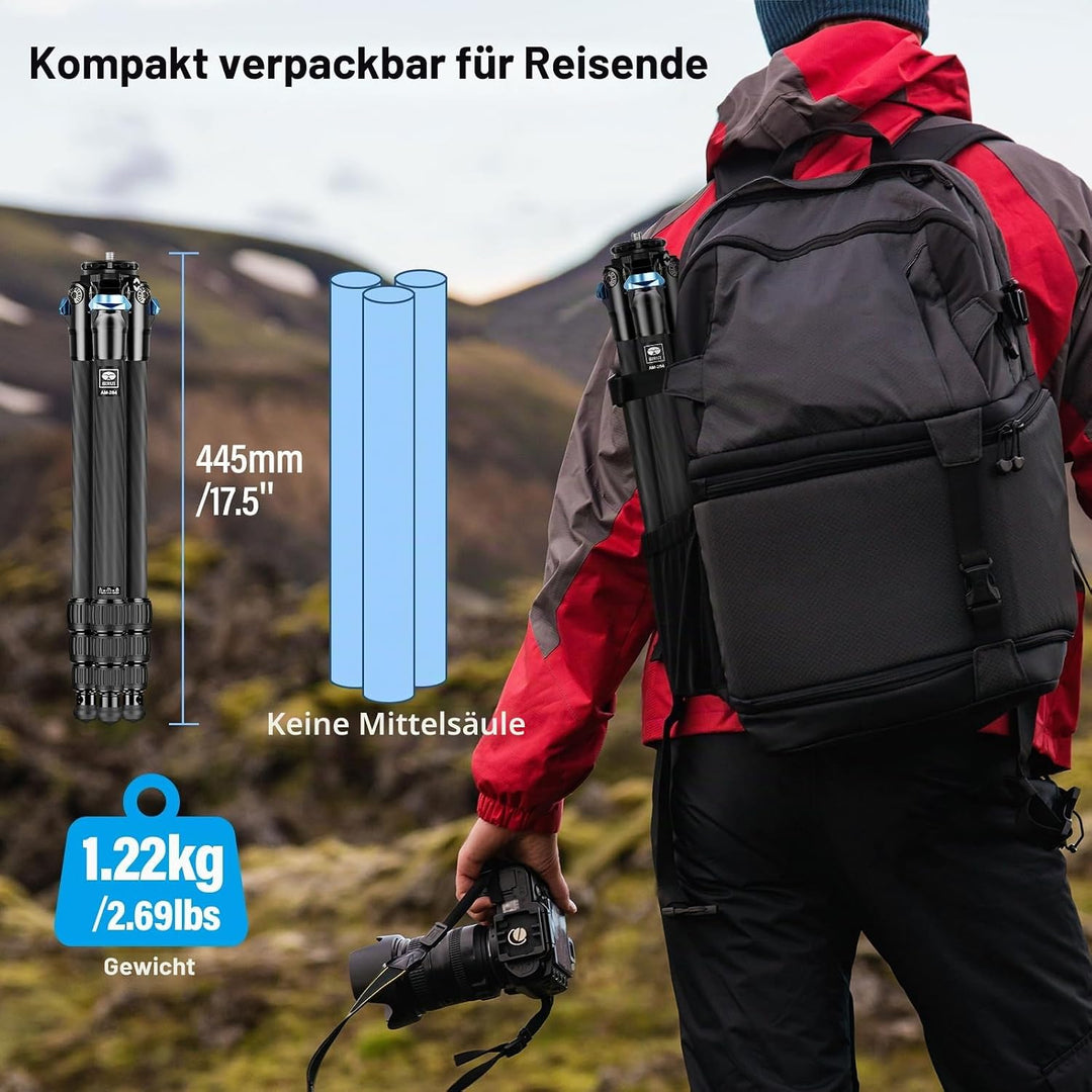 SIRUI AM-284 Carbon Kamera Reise Stativ für professionelles Fotografie, 4 Beinabschnitte, Drehbeinve