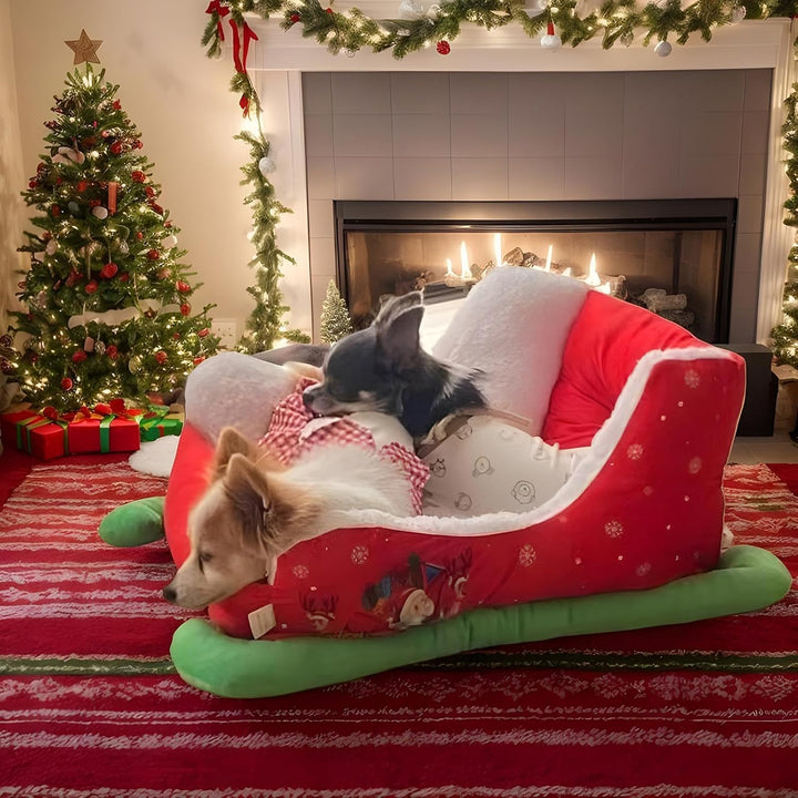 Weihnachts Schlitten Haustierbett, Einzigartiges Katzenbett Hundebett Weiches Und Bequemes Plüsch Hu