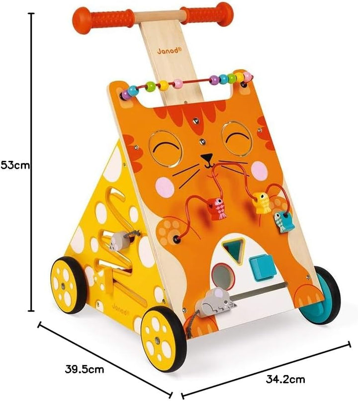 Janod Baby Lauflernhilfe ‘Katze’ - Holzspielzeug, Laufwagen für Draussen - Baby Walker mit Bremse un