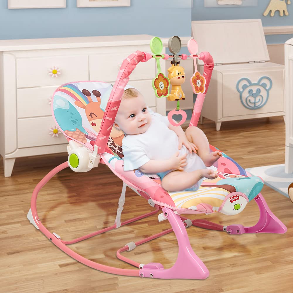 Baby Wippe mit Beruhigenden Vibrationen, Babyschaukel Elektrisch mit Liegefunktion, 3-Punkte-Gurt Si