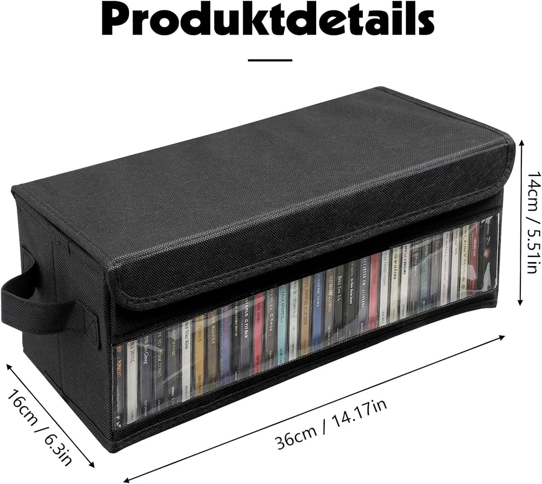 Dntorx 2 Stück CD Aufbewahrungsbox, 36x16x14cm Ständer mit Griffen Deckel Sichtfenster, Stapelbare C