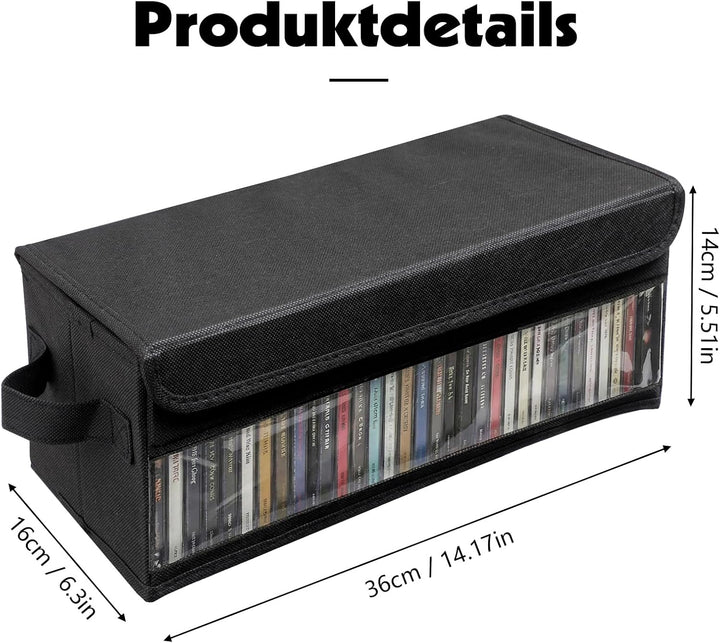 Dntorx 2 Stück CD Aufbewahrungsbox, 36x16x14cm Ständer mit Griffen Deckel Sichtfenster, Stapelbare C