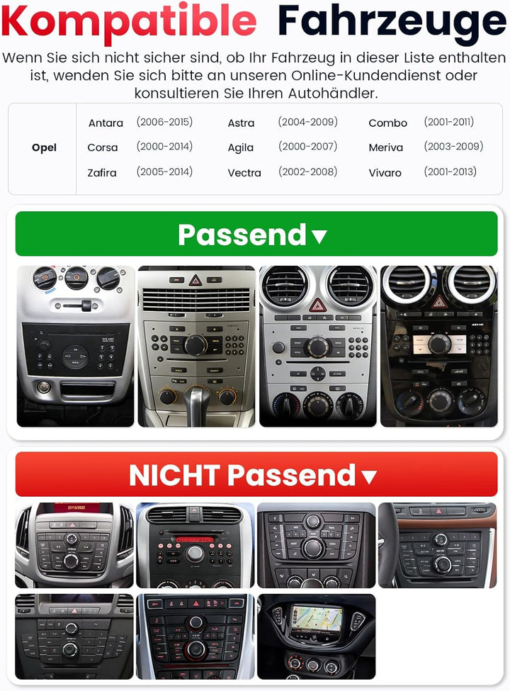 Doppel DIN Autoradio mit Bildschirm für Opel and Vauxhall Corsa C/D Astra Zafira, Wireless CarPlay &amp;