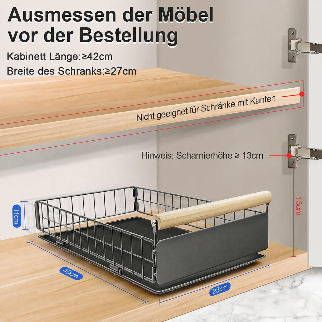 AirOpen Ausziehbare Schublade Küche, Hochwertiger Karbonstahl Ausziehbarer Schrank Organizer, Ultral