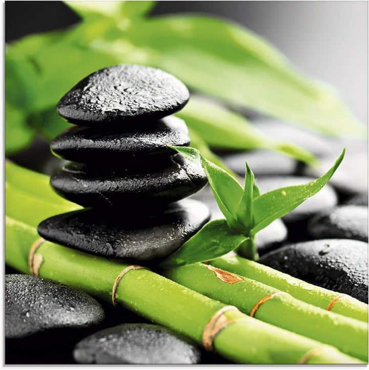ARTland Glasbilder Wandbild Glas Bild einteilig 50x50 cm Quadratisch Asien Wellness Zen Steine Lavas