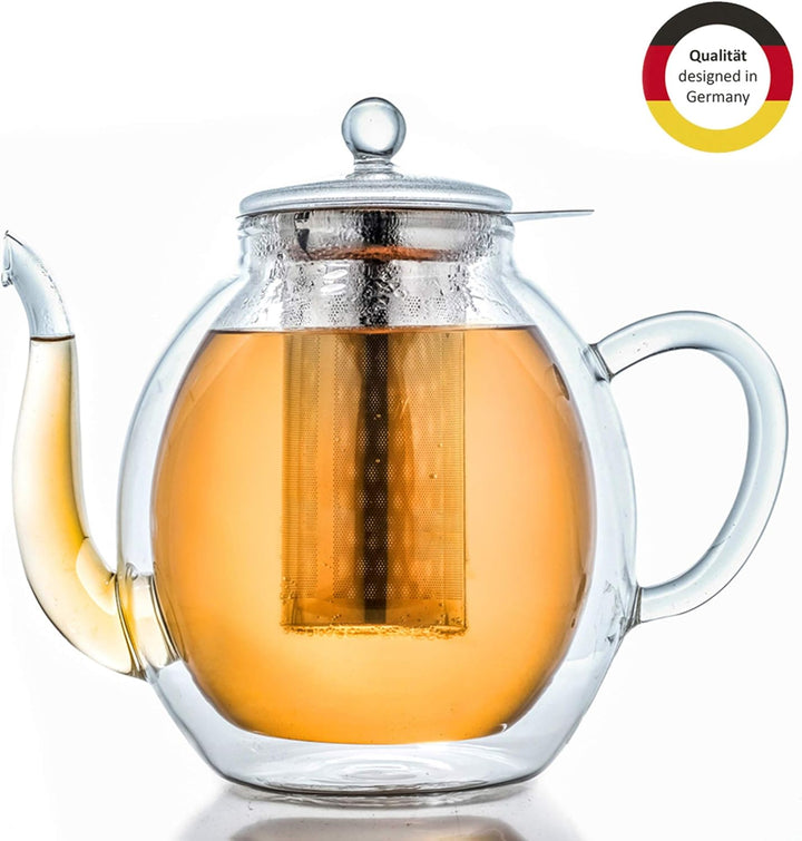 Creano doppelwandige Glas-Teekanne 1,4l mit Edelstahlfilter - tropffrei., 1,4 L