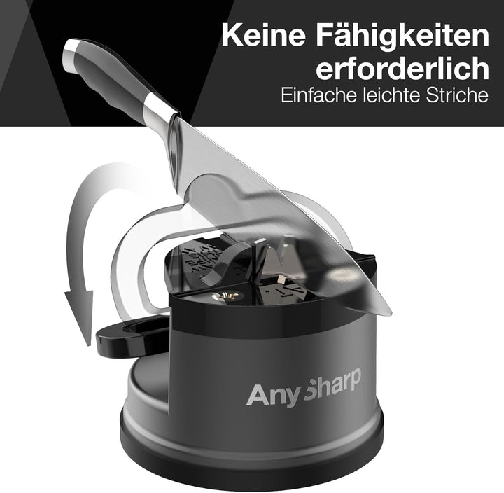 AnySharp Pro Metall Messerschärfer, Freihändige Sicherheit, PowerGrip Saugnapf, Schärft alle Küchenm