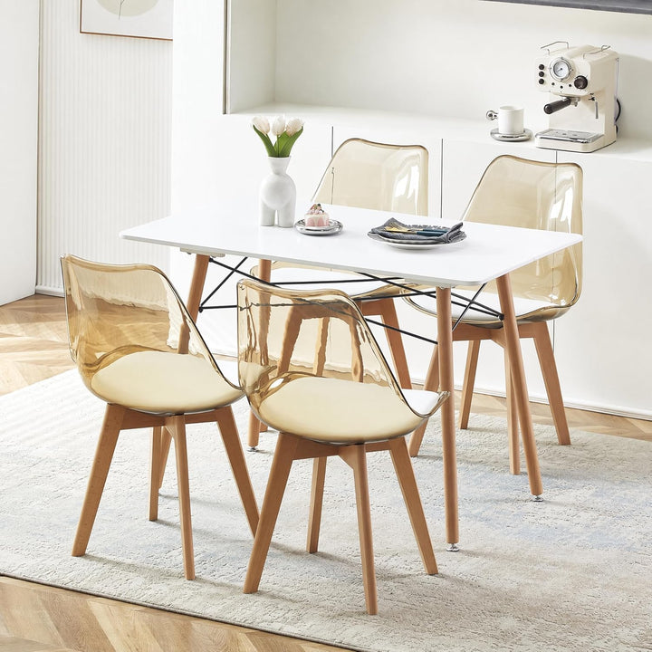 H.J WeDoo 6er Set Braun Transparente Esszimmerstühle im Skandinavischen Stil, 6 Küchenstühle Massive