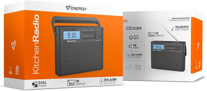 Energy Sistem Kitchen Radio - UKW-Küchenradio mit Display und Doppelalarm / Lautsprecher 1 W Qualitä