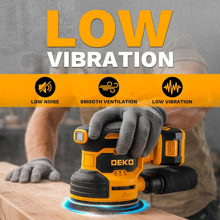 20V Exzenterschleifer Akku 125mm: DEKOPRO Schleifmaschine für Holz,6 variable Geschwindigkeiten, 125