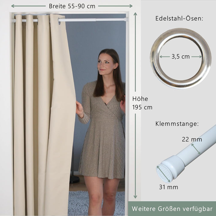 tinycurtains, Türvorhang mit Teleskopstange, einfache Montage in nur 1 Minute ohne Bohren(Türgardine