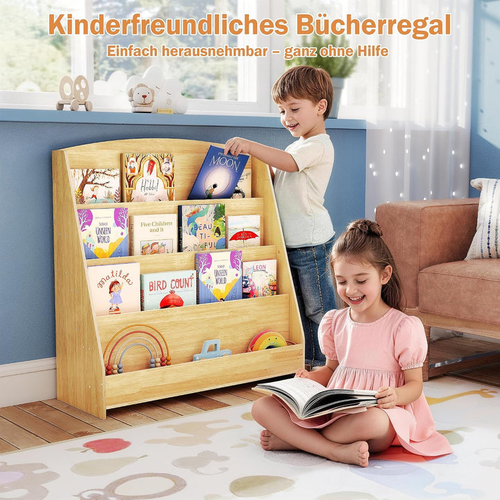 4 Tier Bücherregal Kinder Montessori Kinderregal 88cm Höhe, Kinderzimmer Spielzeug Aufbewahrung Büch