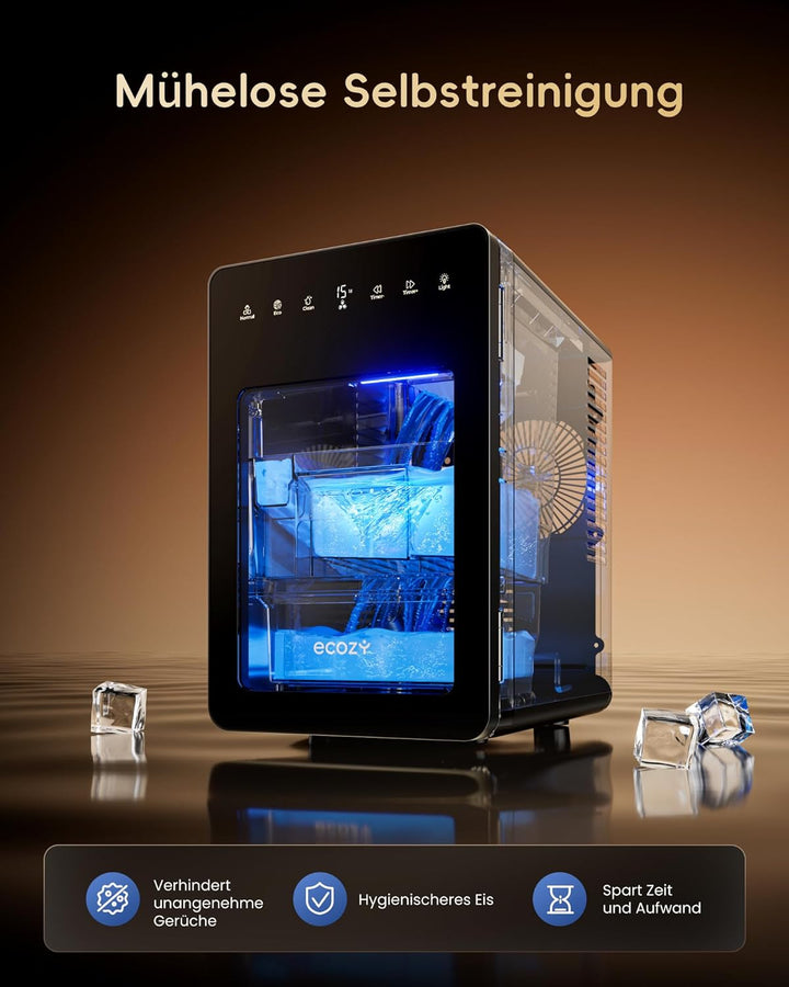 ecozy 50mm Eiswürfelmaschine für Grosse Klare Würfel, Transparentes Eis in 30 Min mit Eco-Modus, 24h