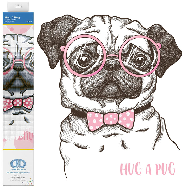 Diamond Dotz DD7-035 Mops, Hug A Pug, ca. 35 x 35 cm gross, Diamond Painting, Malen mit Diamanten, f