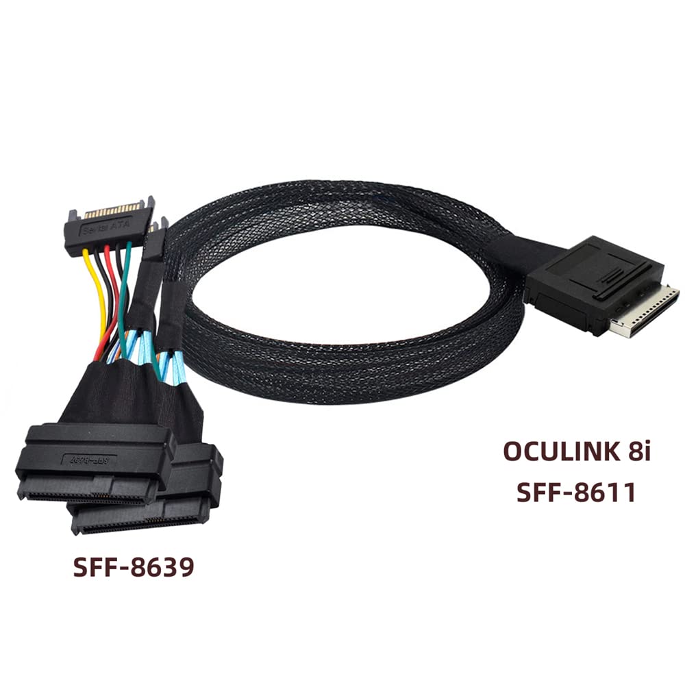 cablecc 50cm OCuLink PCIe PCI-Express SFF-8611 8X 8-Lane auf Dual SFF-8639 U.2 4X SSD Daten Aktives