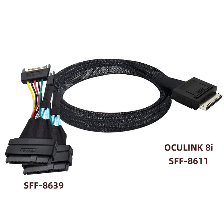 cablecc 50cm OCuLink PCIe PCI-Express SFF-8611 8X 8-Lane auf Dual SFF-8639 U.2 4X SSD Daten Aktives