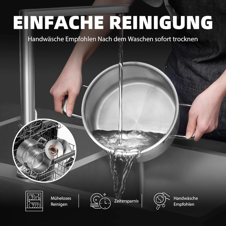 Kochtopf mit Deckel Hybrid 20cm/2.7L, Kasserolle Induktion Suppentopf, Kühl bleibender Griff, Spülma