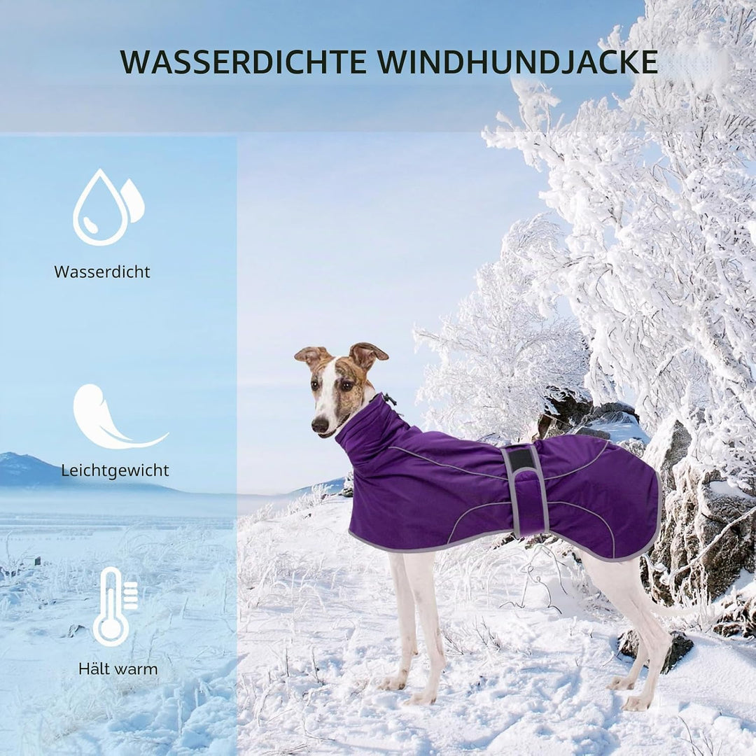 Geyecete-Wasserdicht Windhunde Mantel Fleece Whippet Pullover Winterjacke,Verstellbaren Reflektieren