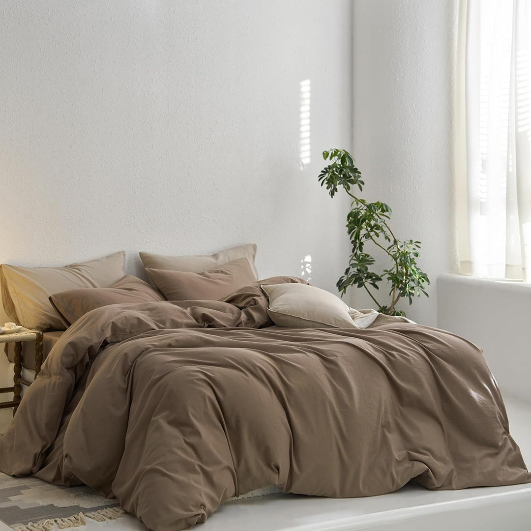 Sedefen Bettwäsche 200x220cm Baumwolle Renforce Braun Uni Unifarben Baumwollbettwäsche Set,Doppelbet