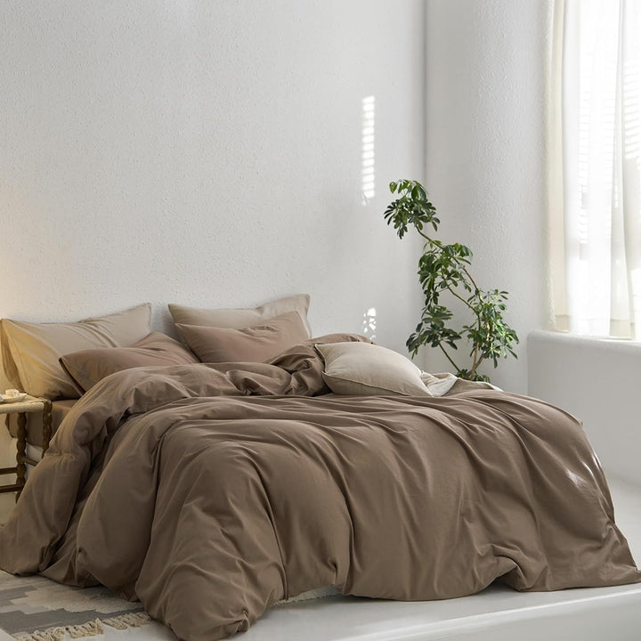 Sedefen Bettwäsche 200x220cm Baumwolle Renforce Braun Uni Unifarben Baumwollbettwäsche Set,Doppelbet