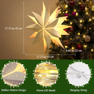 Lewondr Papier Stern Dekoration 2 Packungen, Weihnachten Papier Stern Laterne mit Fernbedienung, DRE