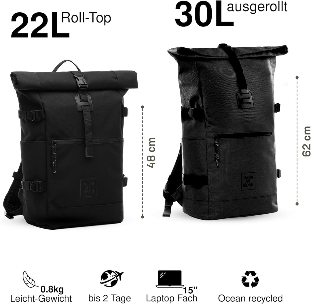 SONS OF ALOHA Rucksack KANE Roll-Top Kurierrucksack XL gross - PET recycelt, wasserabweisend - Wande