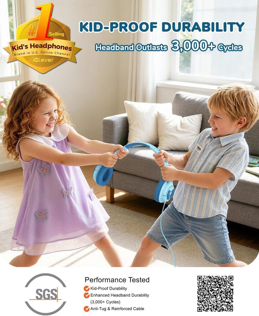 iClever kopfhörer Kinder,85 dBA Sicherer Klang,Faltbarer Over-Ear 3.5 mm kopfhörer Kinder mit Kabel,