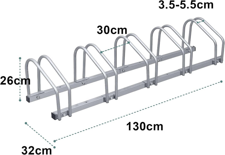 Fahrradständer Boden für 5 Fahrräder, 30cm Radabstand 35-55mm Reifenbreite rostfreier Stahl selbstsi